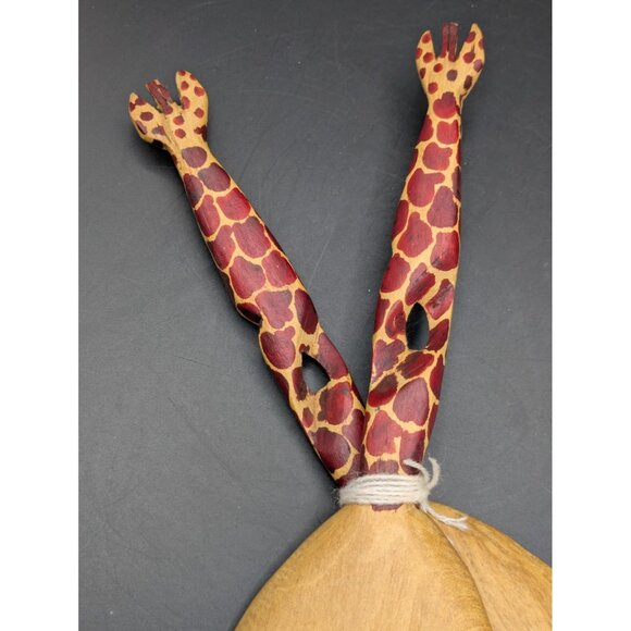 Giraffe Salad Serving Set African Hand Carved Wooden Large Fork and Spoon 12" - Picture 6 of 9